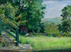 Pauline Plummer (née en 1933) - 20e siècle Huile, Montagnes d'un jardin gallois