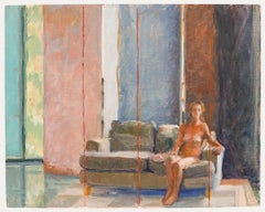 Pauline Plummer (b.1933) - 20th Century Oil, Nude in Blue Interior