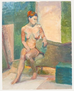 Pauline Plummer (b.1933) - 20th Century Oil, Nude on Green Armchair