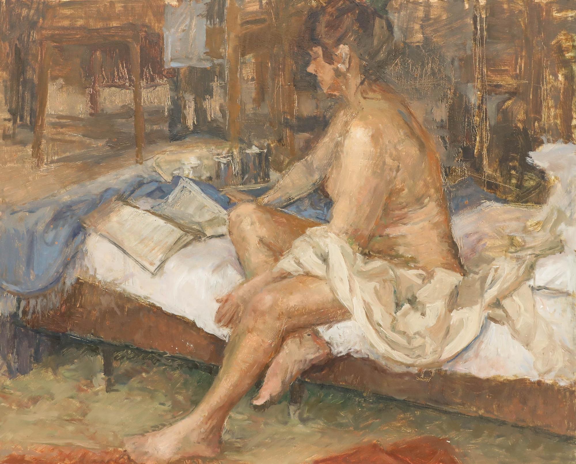 Pauline Plummer (b.1933) - 20th Century Oil, Nude Reading For Sale 1