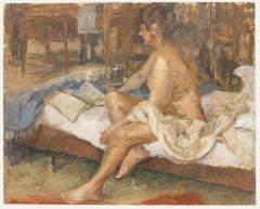 Pauline Plummer (b.1933) - 20th Century Oil, Nude Reading