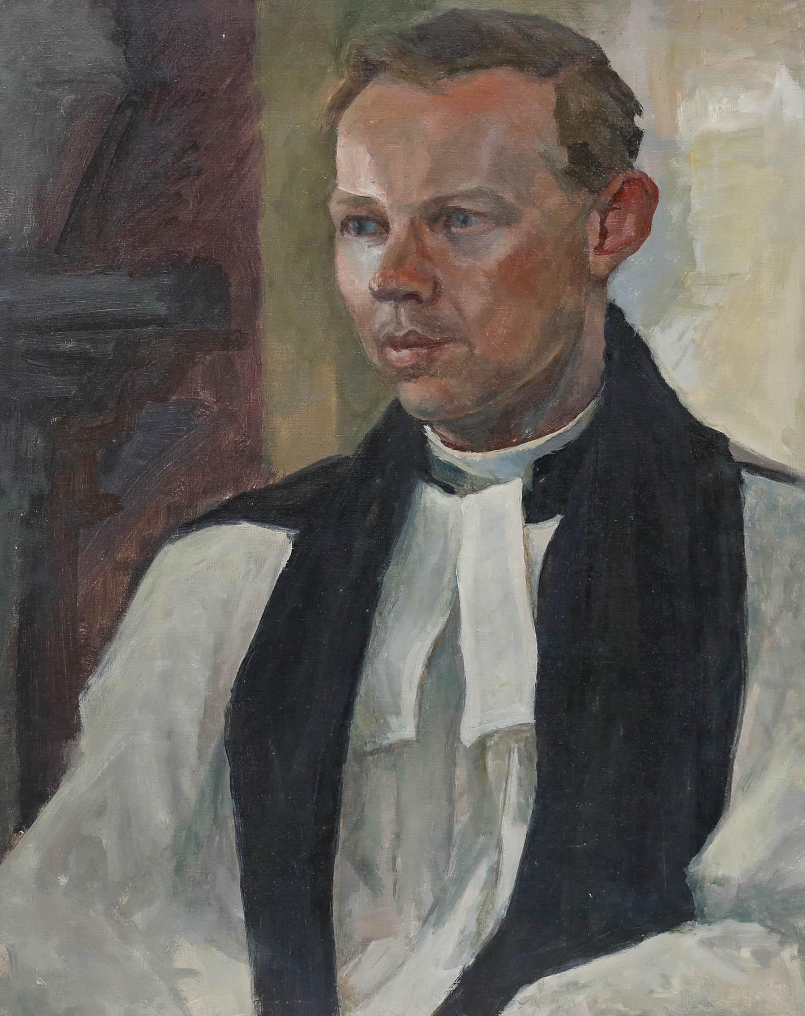 Pauline Plummer (nata nel 1933) - Olio del XX secolo, Ritratto di un vicario in vendita 1