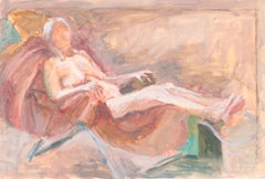 Pauline Plummer (b.1933) - 20th Century Oil, Reclining Nude on Maroon Chair
