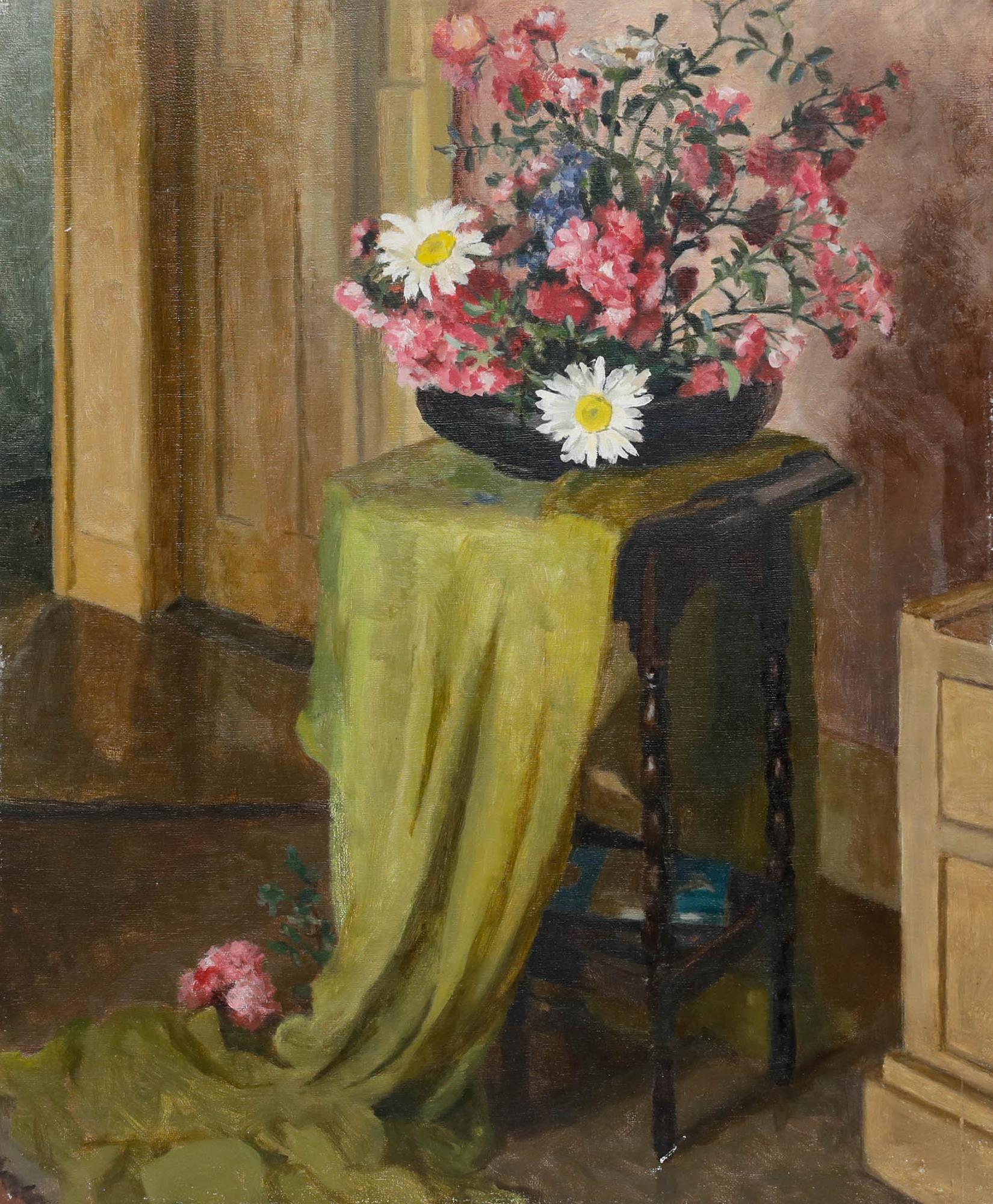 Pauline Plummer (b.1933) - 20th Century Oil, Still Life on a Small Table For Sale 1