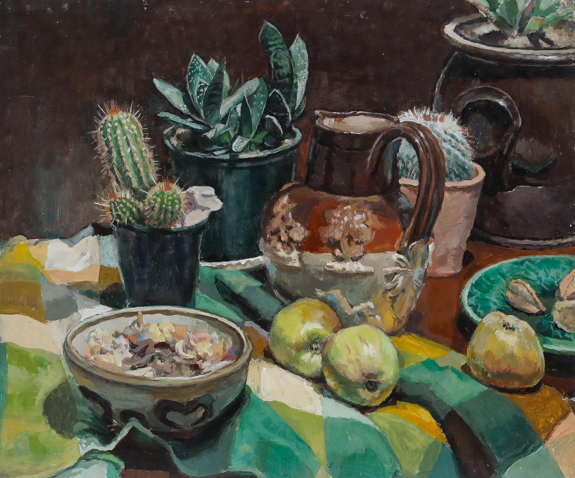 Pauline Plummer (b.1933) - 20th Century Oil, Still Life with Cacti For Sale 1