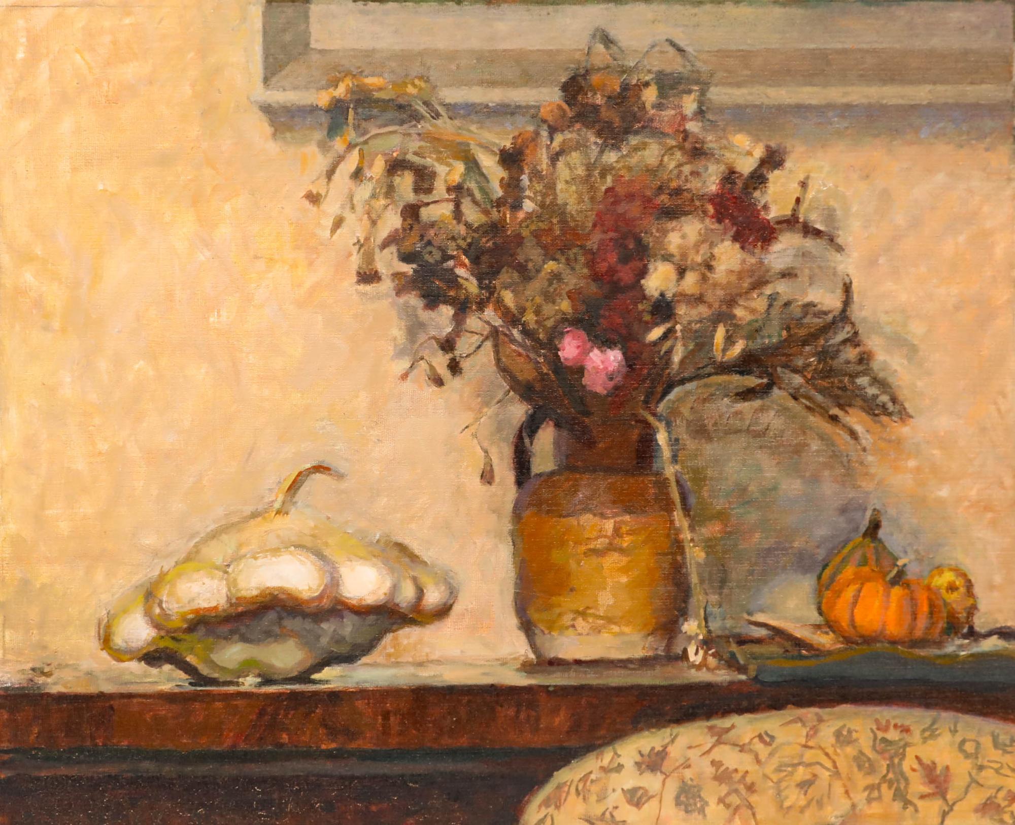Pauline Plummer (nata nel 1933) - Olio del 20° secolo, Natura morta con fiori secchi in vendita 1