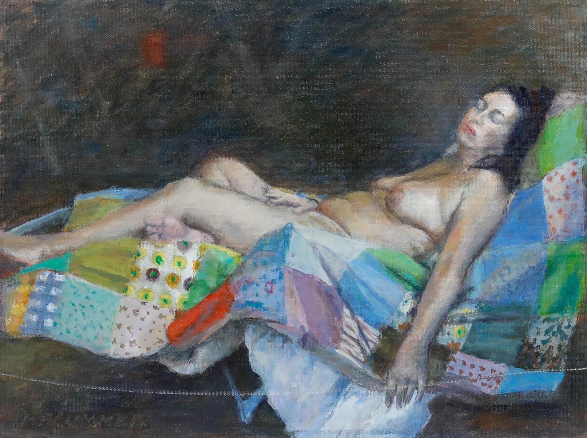 Pauline Plummer (b.1933) - 20th Century Oil, The Patchwork Quilt For Sale 1