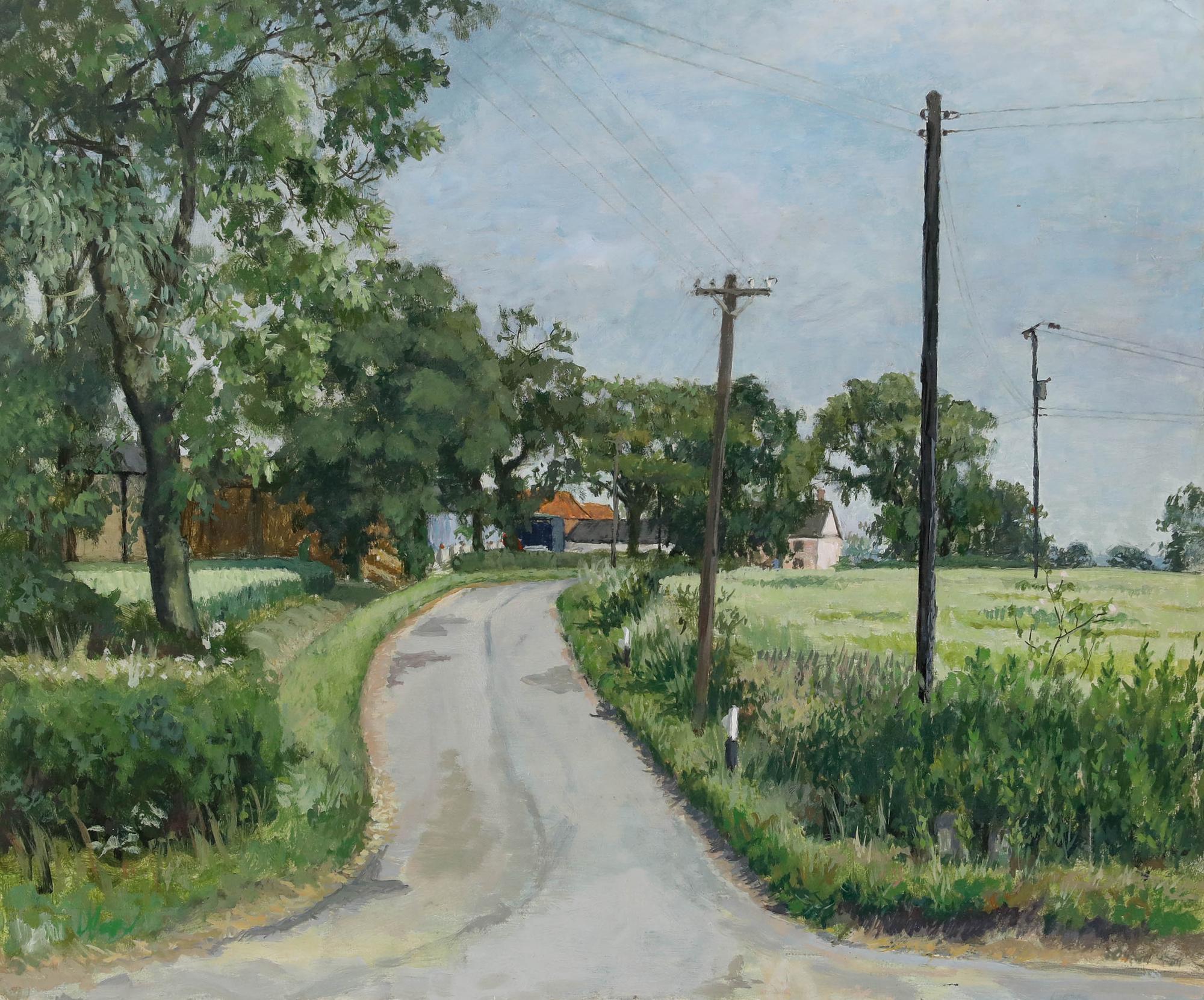 Pauline Plummer (geb. 1933) - 20. Jahrhundert Öl, Blick über eine ländliche Lane im Angebot 1