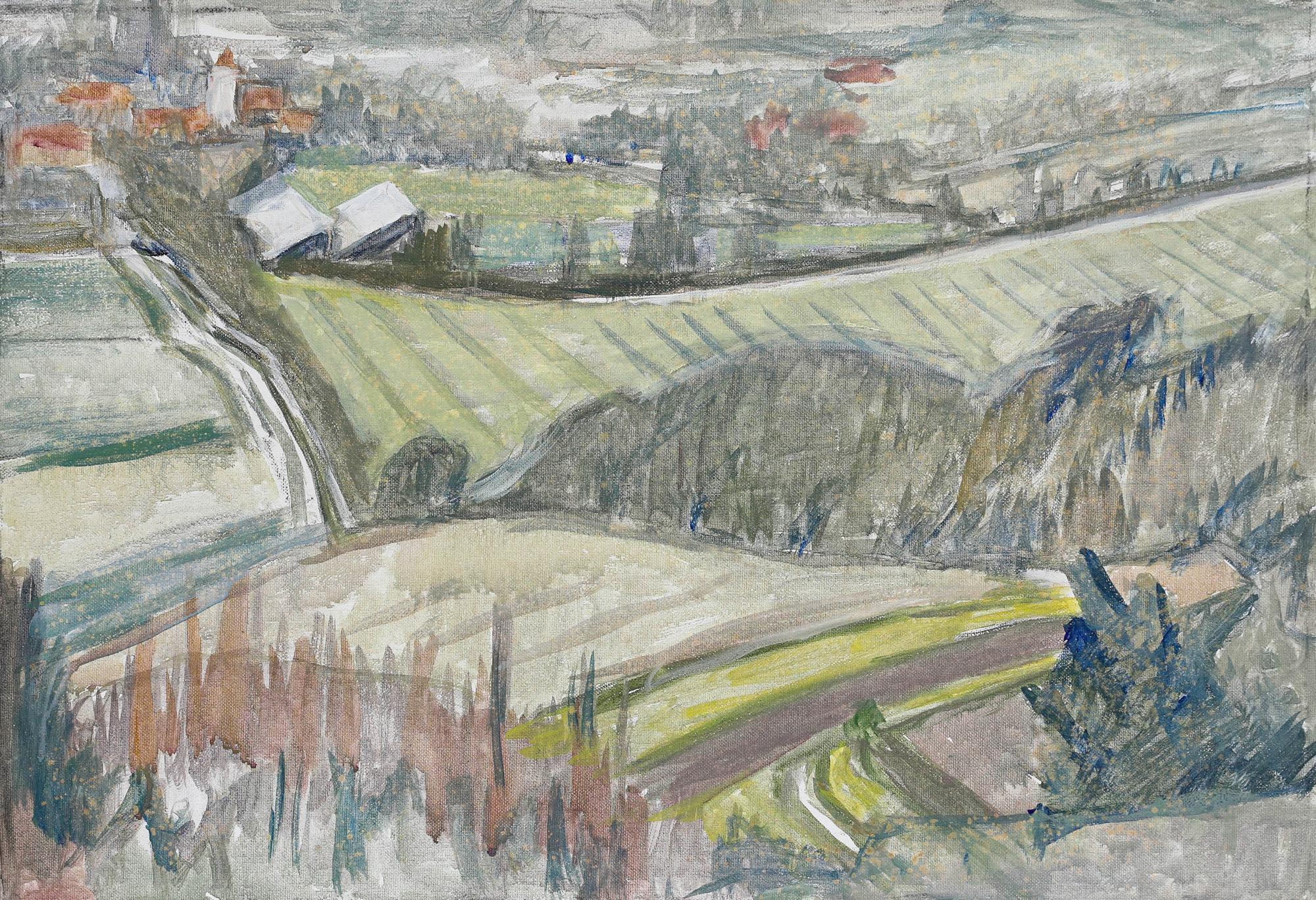 Pauline Plummer (geb. 1933) - 20. Jahrhundert Öl, Blick auf Charleston im Angebot 1