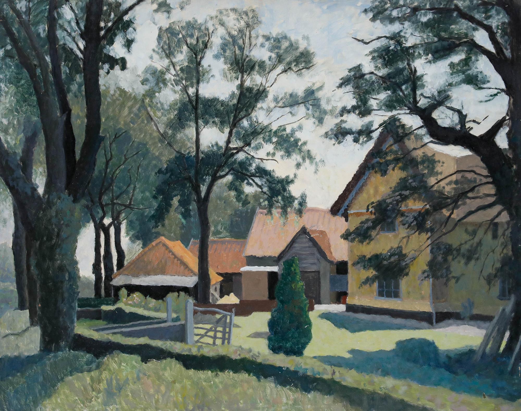 Pauline Plummer (geb. 1933) - 20. Jahrhundert Öl, Blick auf den Bauernhof im Angebot 1