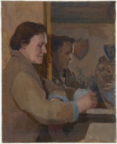 Pauline Plummer (geb.1933) - 20. Jahrhundert Öl, Frau im Spiegel