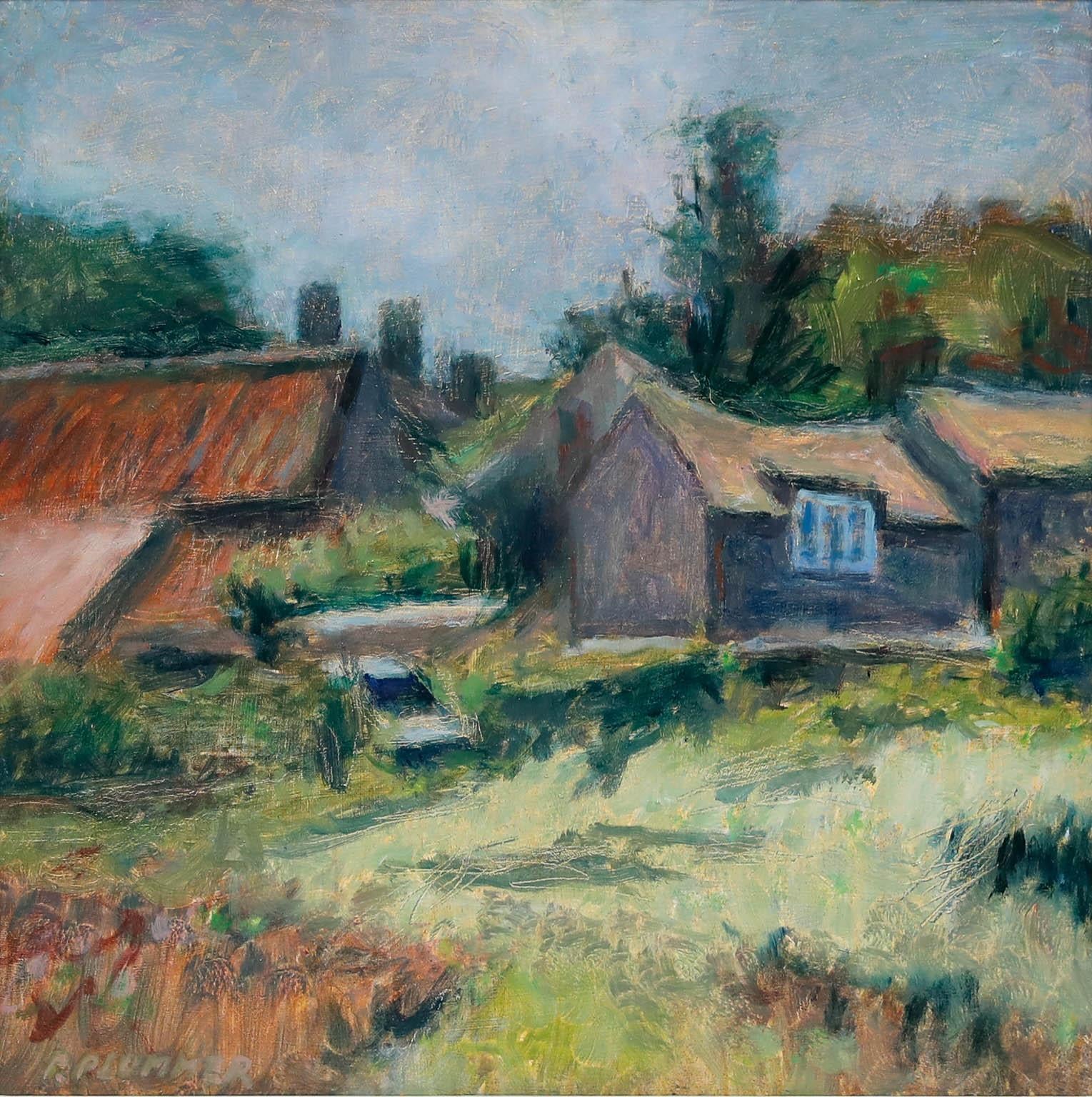Pauline Plummer (nata nel 1933) - Olio contemporaneo, Una vista sulla fattoria in vendita 1