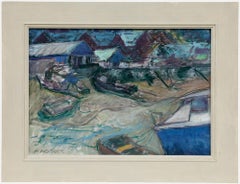 Pauline Plummer (geb. 1933) - Zeitgenössisches Öl, Boote am Ufer