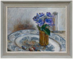Pauline Plummer (b.1933) - Contemporary Oil, Hydrangea Cutting on a Platter