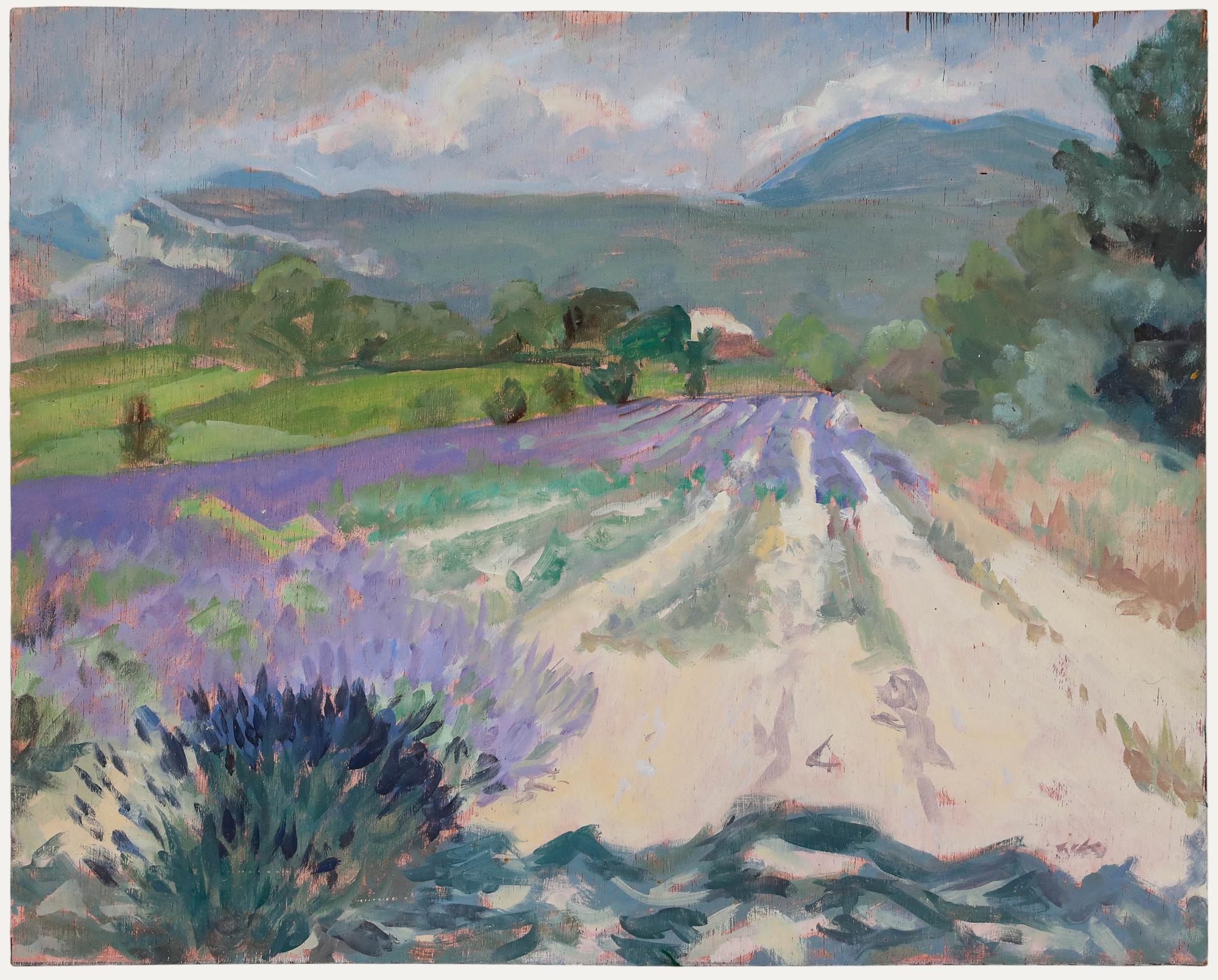 A delightful countryside scene in vibrant pastel tones by the artist Pauline Plummer (b.1933). Unsigned. On board.