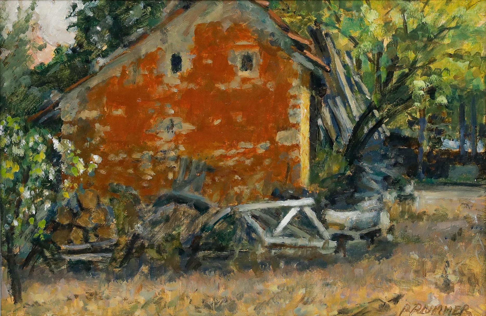 Pauline Plummer (b.1933) - Contemporary Oil, Morning Light on the Wood Shed For Sale 1