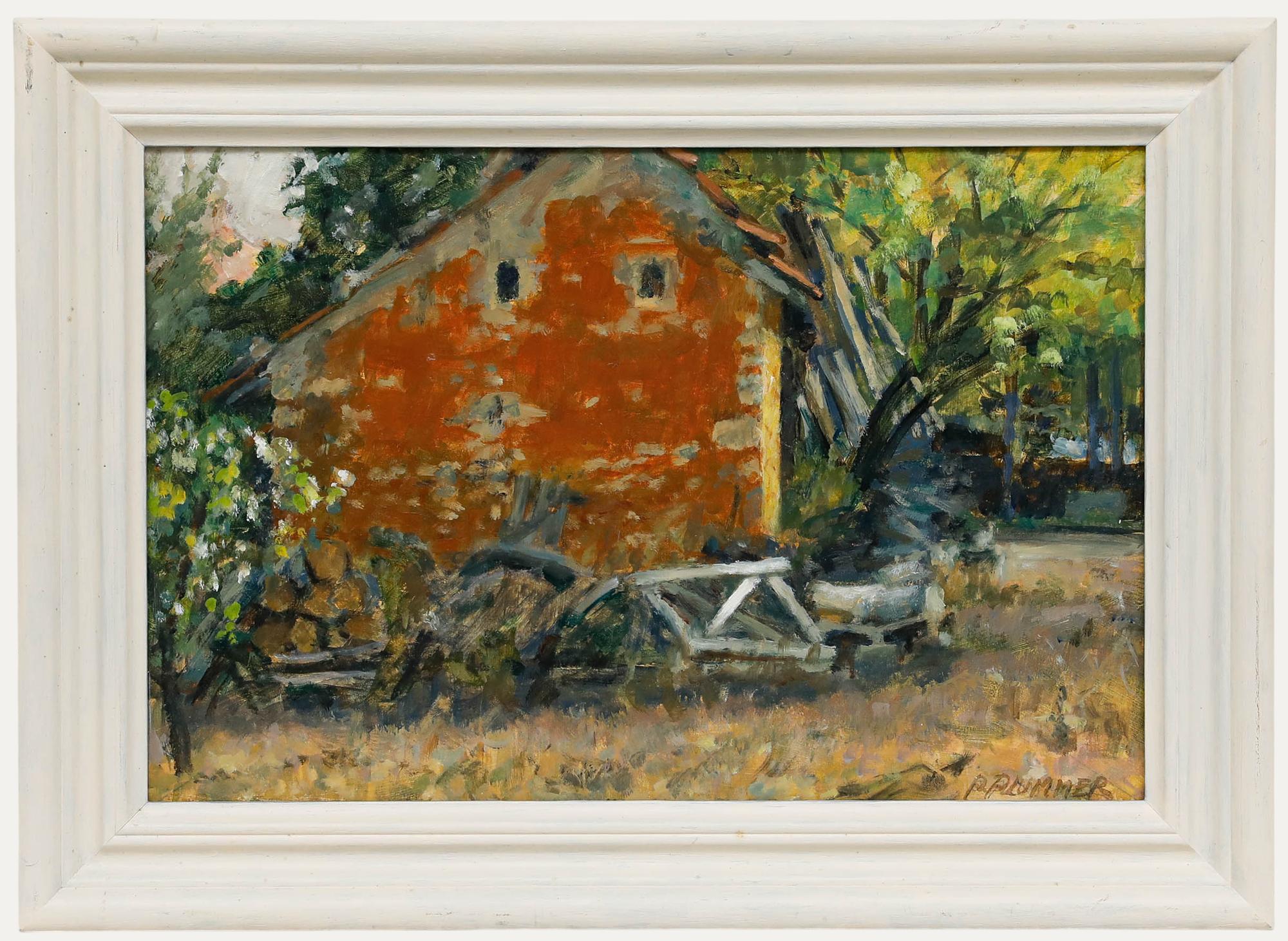 A charming rural scene depicting a farm shed in Provence, France by the artist Pauline Plummer (b.1933). Signed to the lower right. Well presented in a painted frame. On board. 