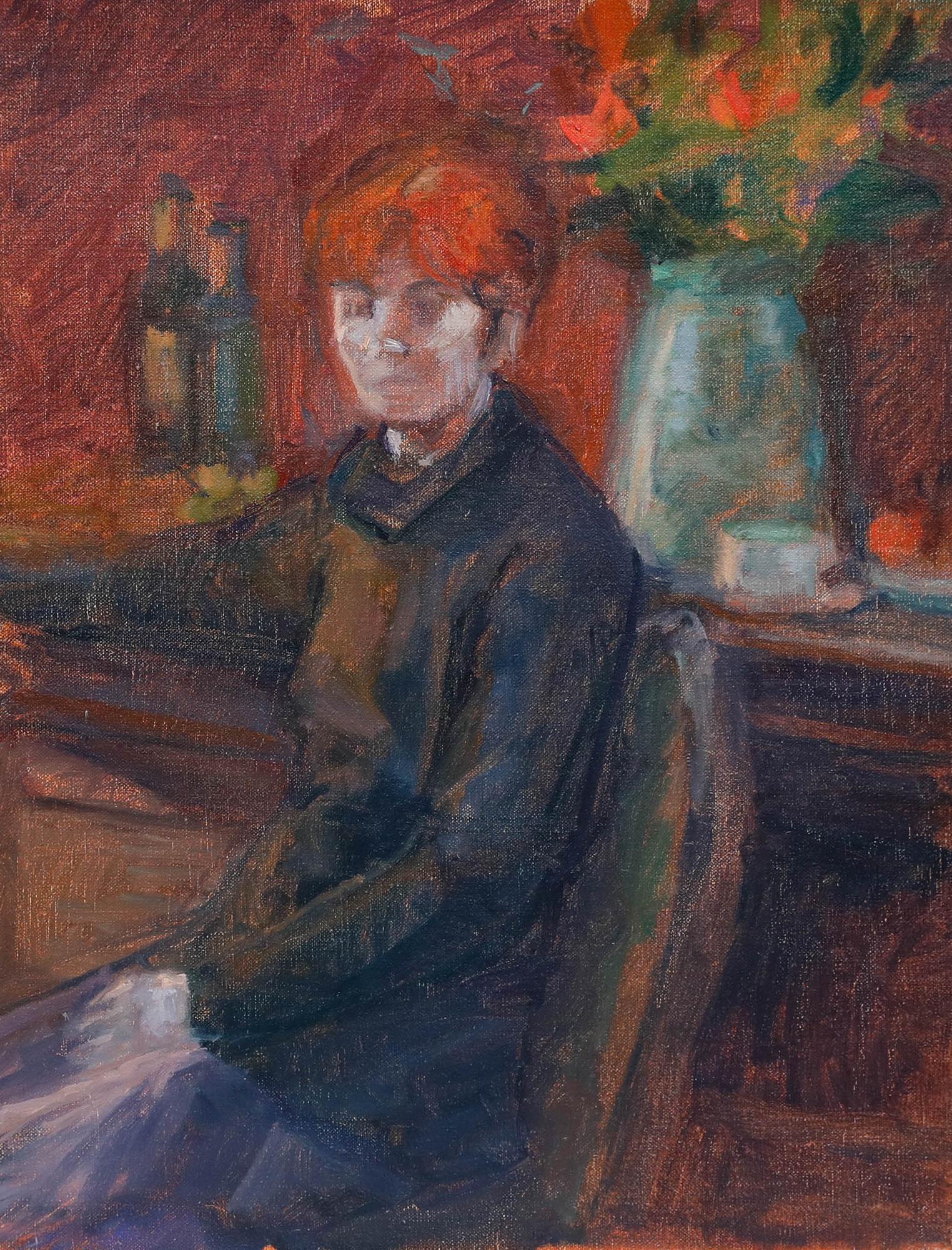 Pauline Plummer (née en 1933) - Huile contemporaine, Dame aux cheveux rouges en vente 1