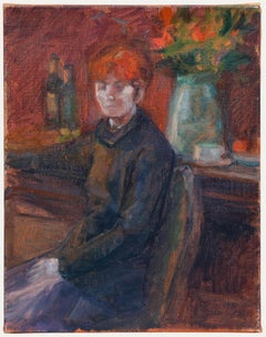 Pauline Plummer (née en 1933) - Huile contemporaine, Dame aux cheveux rouges