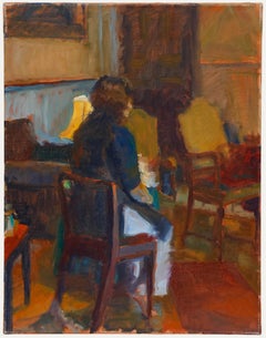 Pauline Plummer (geb. 1933) - Zeitgenössisches Öl, Sitzen bei Lampenlicht