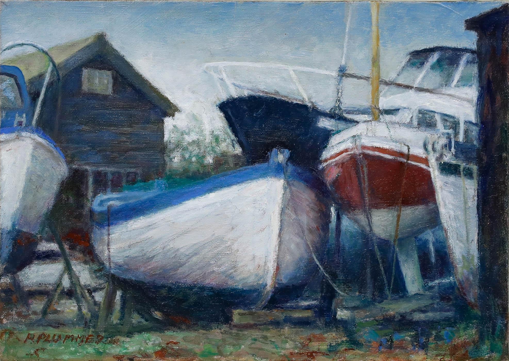 Pauline Plummer (nata nel 1933) - Olio contemporaneo, Studio di barche in vendita 1