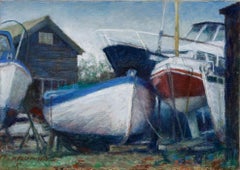 Pauline Plummer (née en 1933) - Huile contemporaine, étude de bateaux