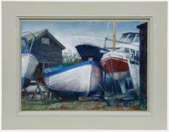 Pauline Plummer (nata nel 1933) - Olio contemporaneo, Studio di barche