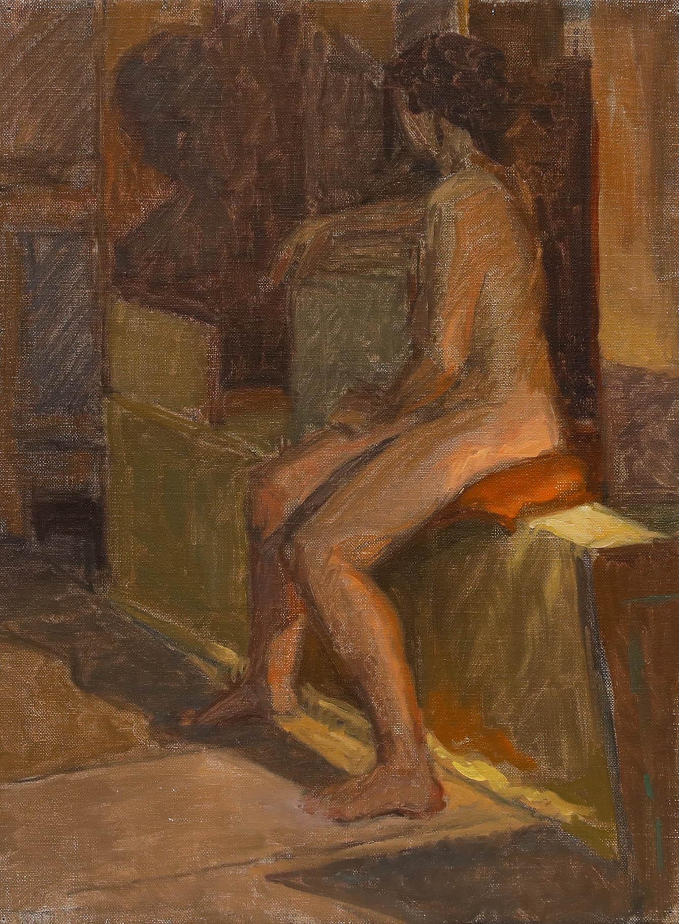 Pauline Plummer (b.1933) - Contemporary Oil, The Olive Bench For Sale 1