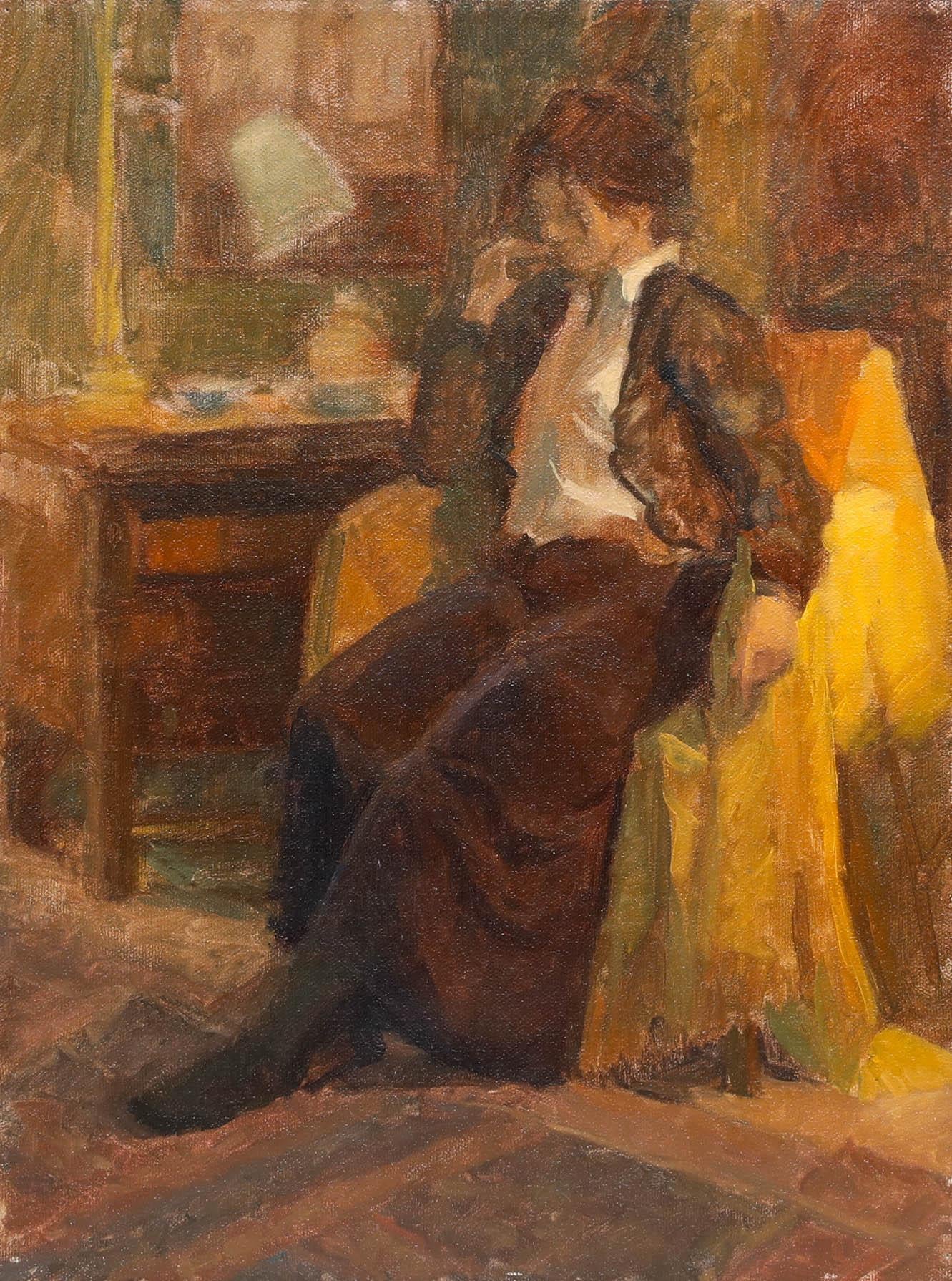 Pauline Plummer (née en 1933) - Huile contemporaine, La couverture jaune en vente 1