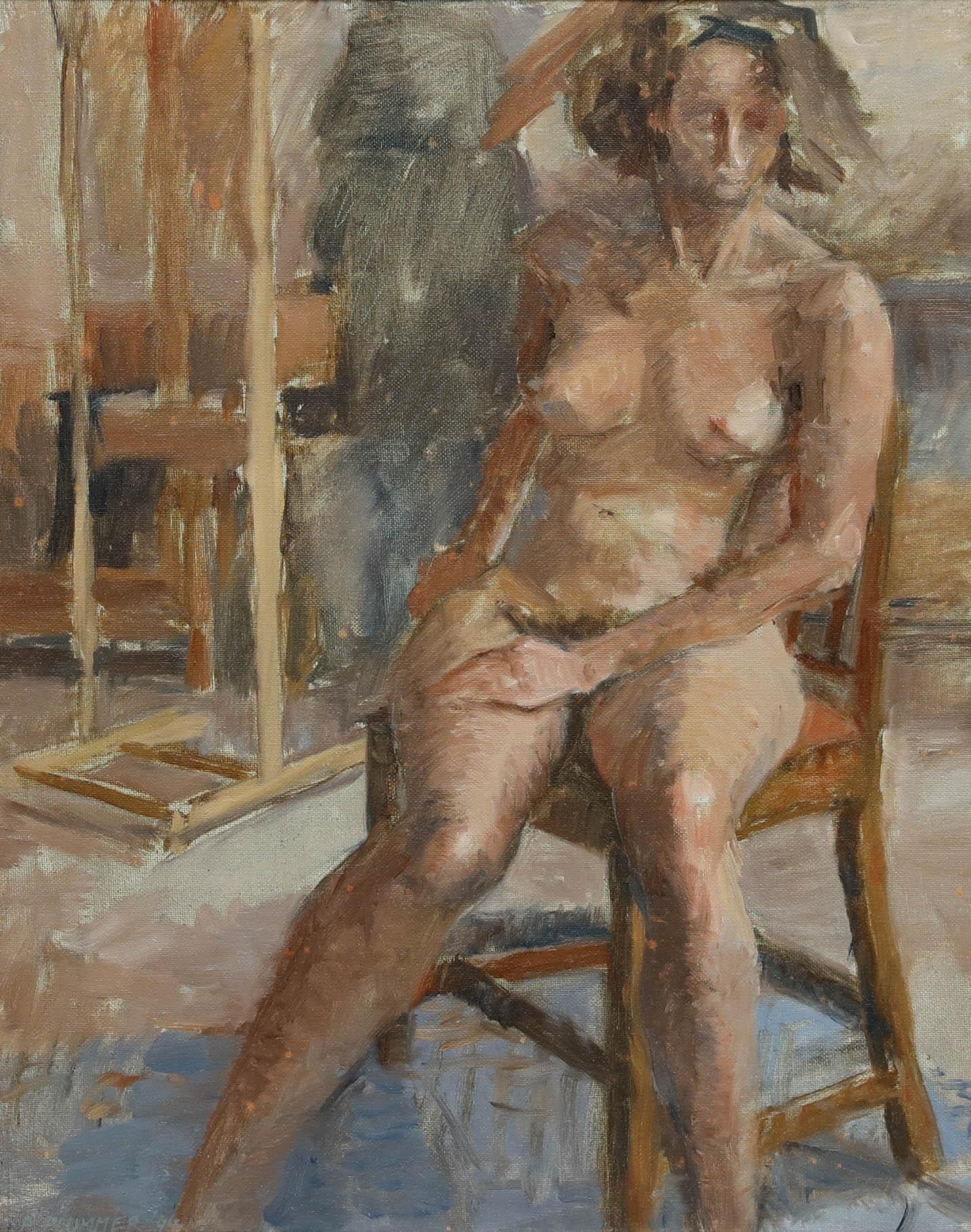 Pauline Plummer (geb. 1933) - Gerahmtes Ölgemälde des 20. Jahrhunderts, Das Mädchen mit dem zerzausten Haar im Angebot 1