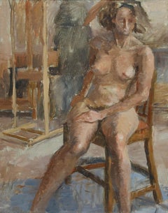 Pauline Plummer (née en 1933) - Huile encadrée du XXe siècle, La jeune fille aux cheveux froissés