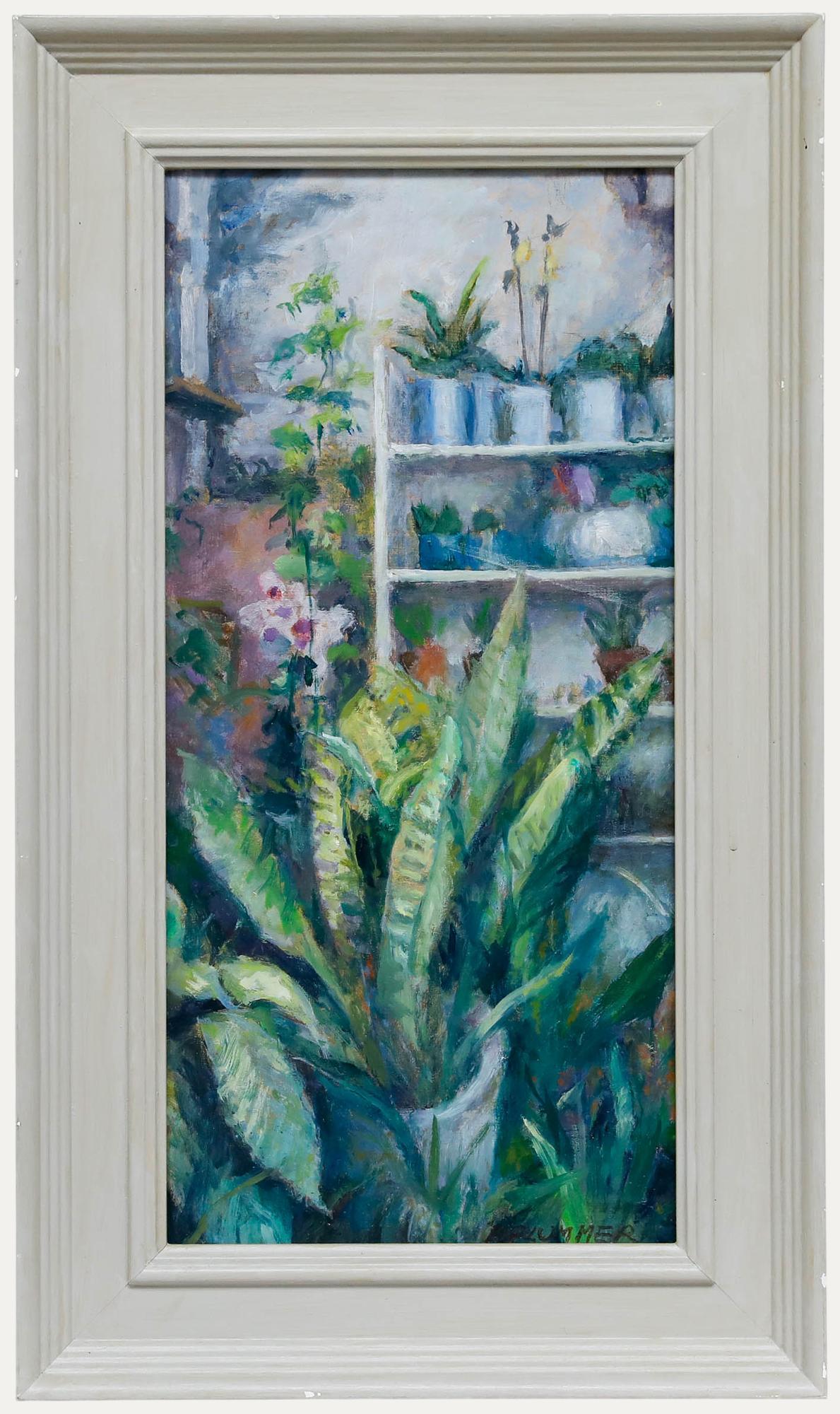 Pauline Plummer (nata nel 1933) - Olio del XX secolo incorniciato, Piante tropicali