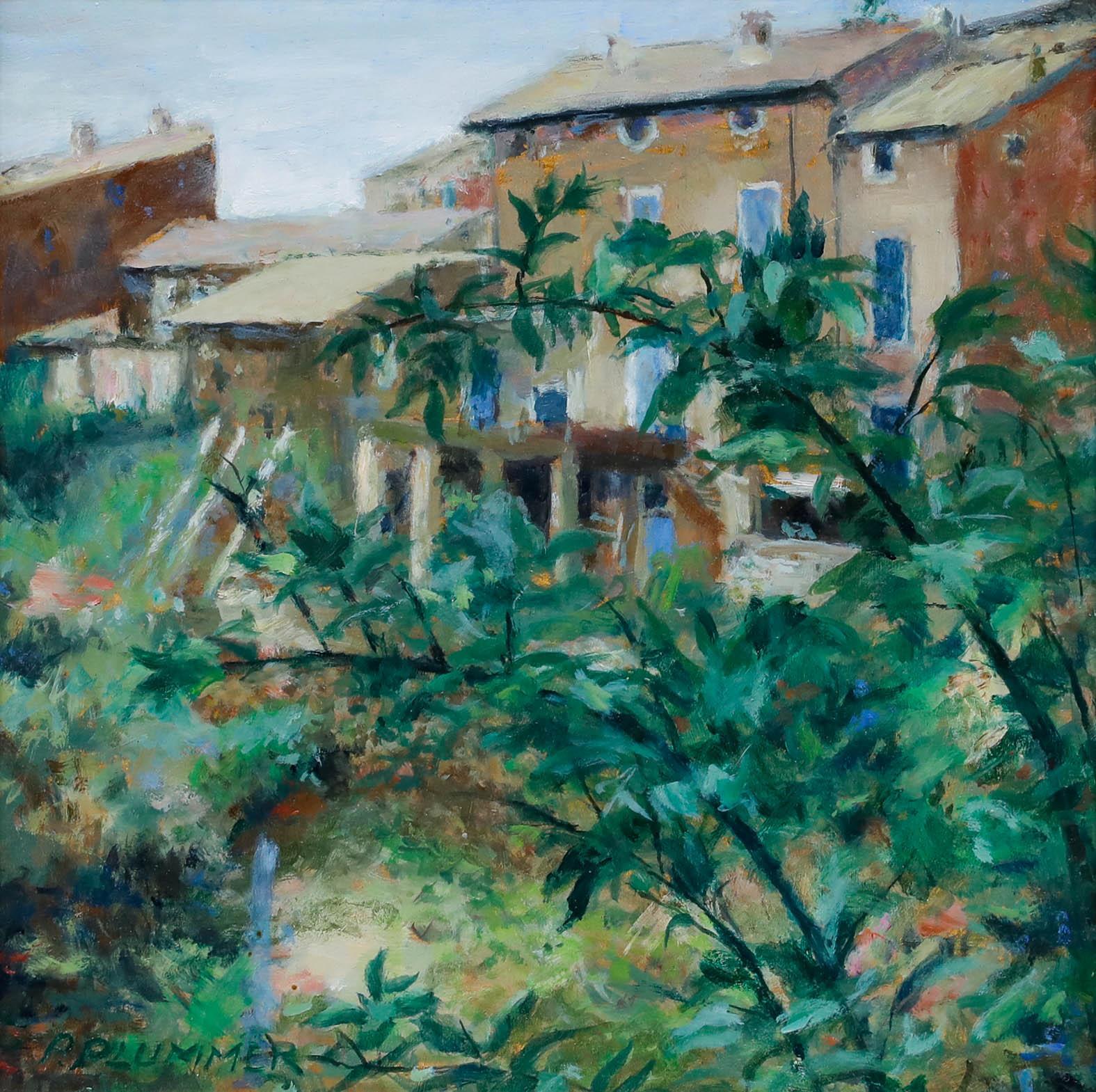 Pauline Plummer (geb. 1933) - Gerahmtes Öl des 20. Jahrhunderts, Blick aus den Büschen im Angebot 1