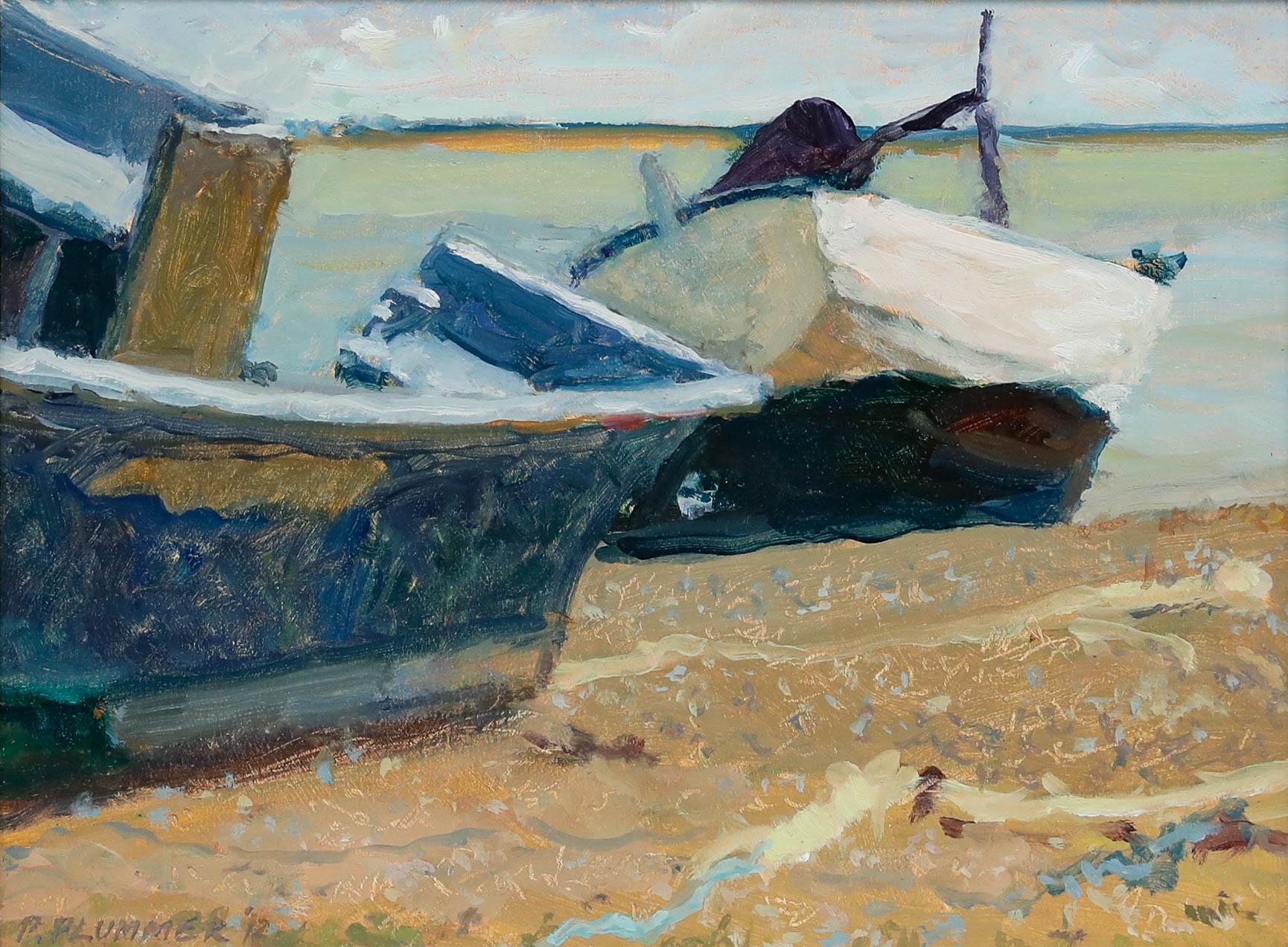 Pauline Plummer (n.1933) - Óleo contemporáneo enmarcado, Varados en Dunwich en venta 1