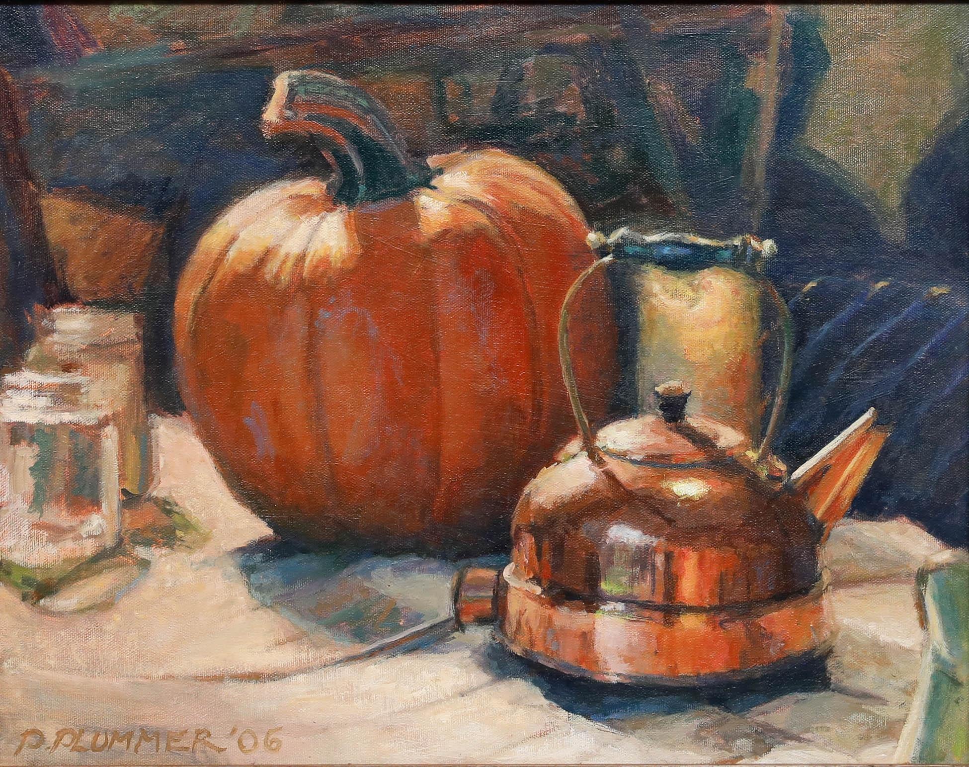 Pauline Plummer (b.1933) - Framed Contemporary Oil, Copper Tones For Sale 1