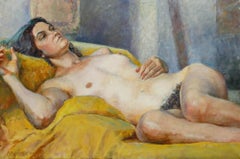 Pauline Plummer (b.1933) - Framed Contemporary Oil, Lady on the Yellow Throw