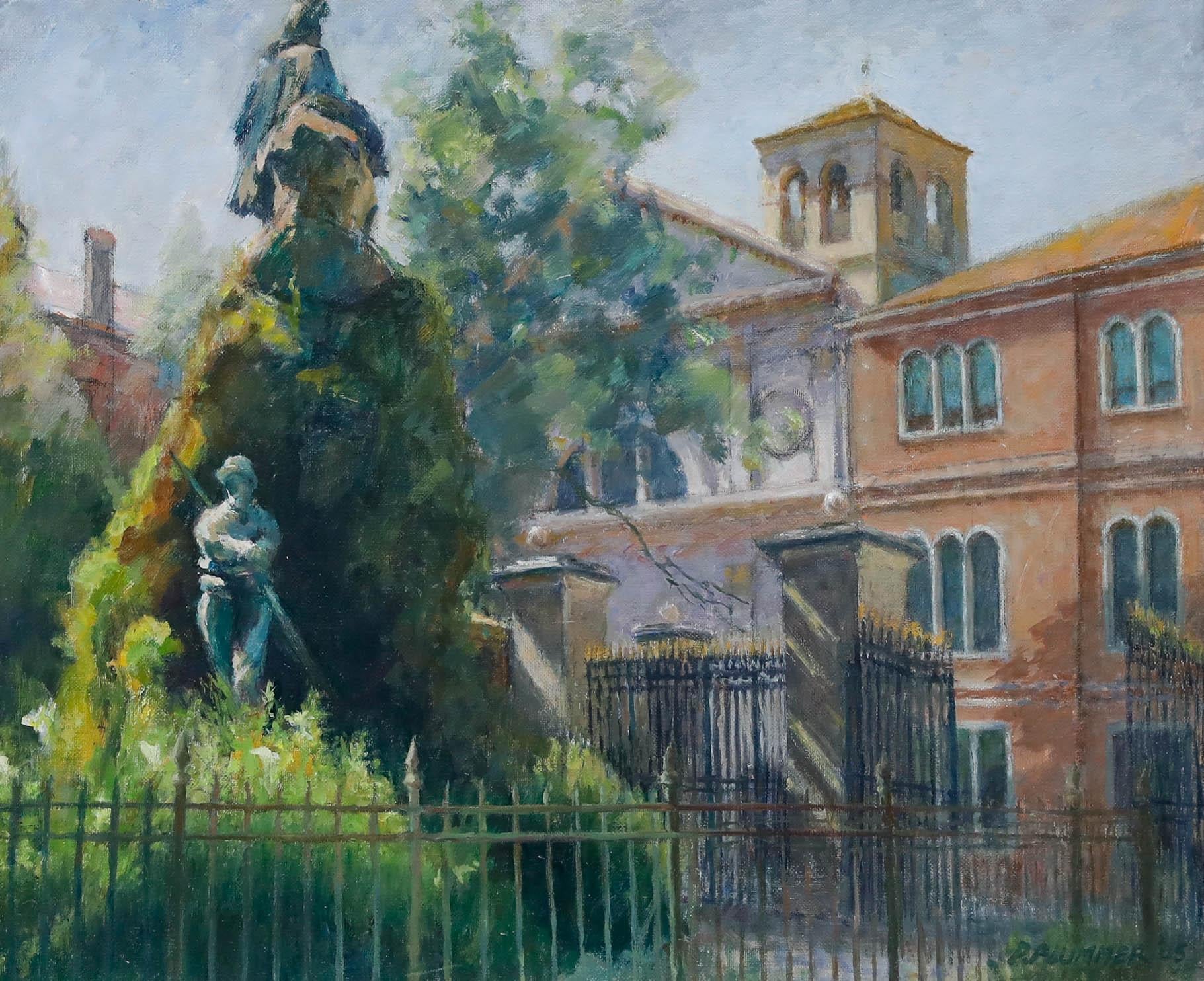 Pauline Plummer (geb. 1933) - Gerahmtes zeitgenössisches Öl, Monument für Garibaldi im Angebot 1