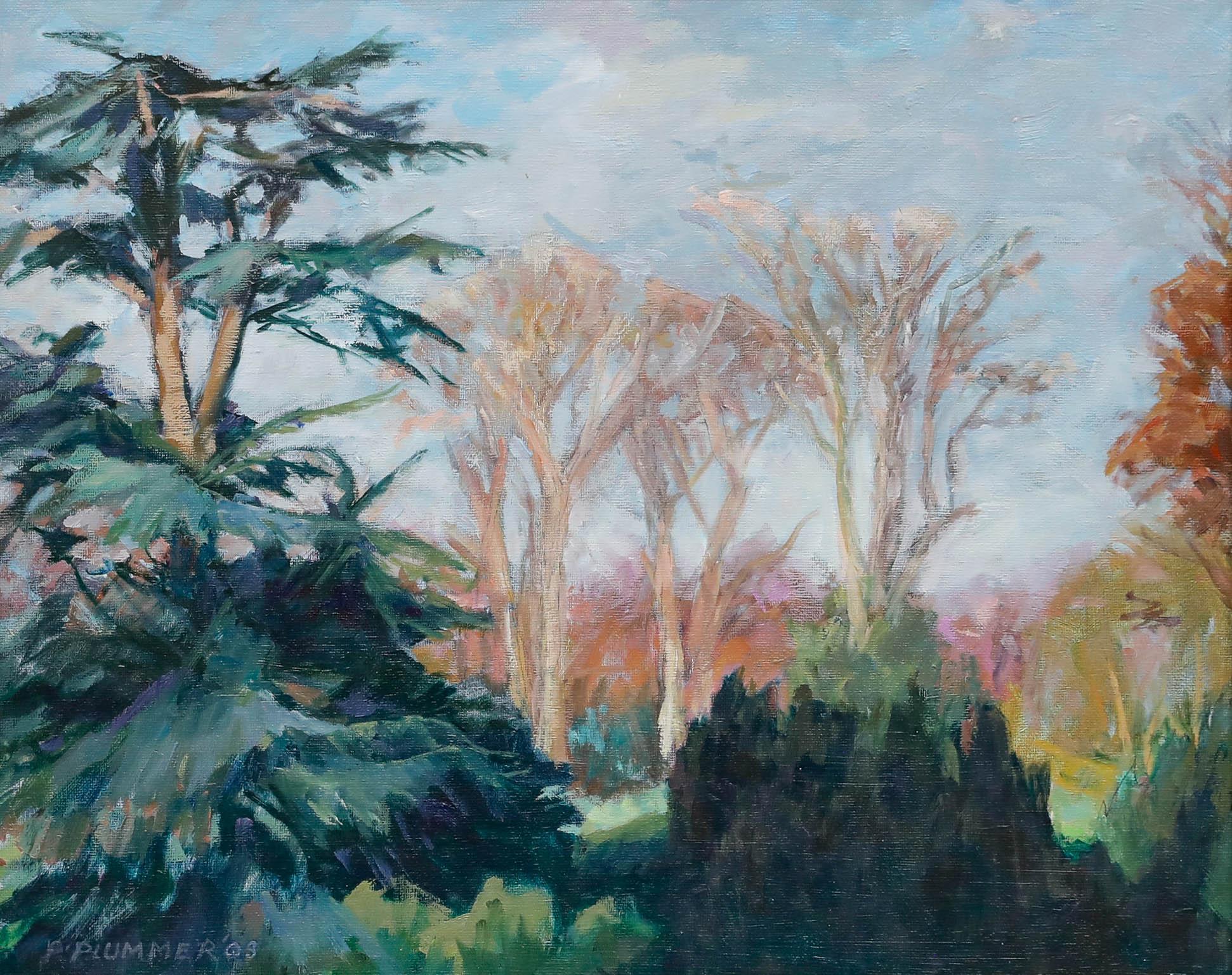 Pauline Plummer (geb. 1933) - Gerahmtes zeitgenössisches Öl, alte Libanon-Zeder im Angebot 1