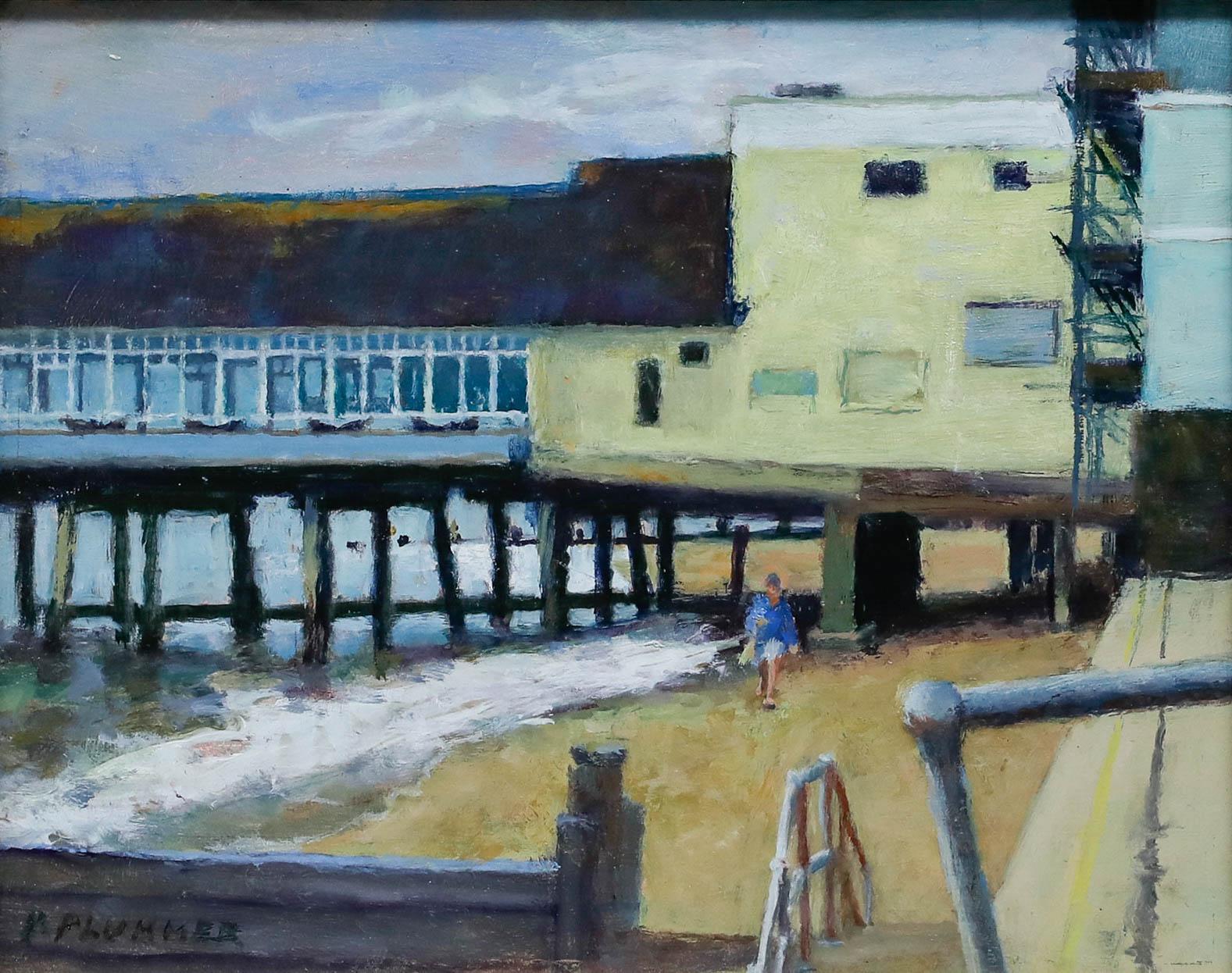 Pauline Plummer (nata nel 1933) - Olio contemporaneo incorniciato, Molo di Southwold in vendita 1