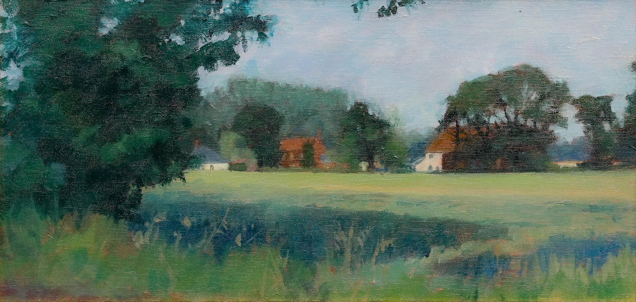 Pauline Plummer (b.1933) - Framed Contemporary Oil, View of The Village Green For Sale 1