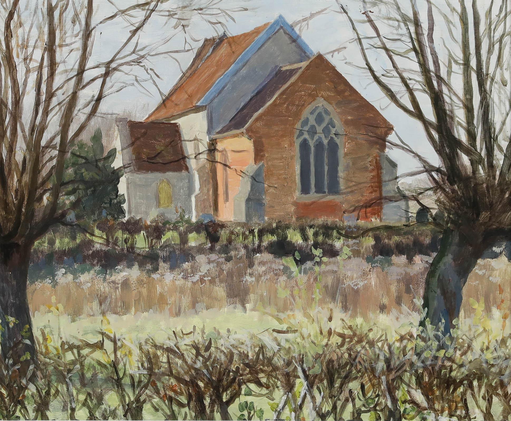 Pauline Plummer (n.1933) - Óleo enmarcado, Iglesia de San Andrés, Redlingfield en venta 1