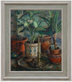 Pauline Plummer (b.1933) - Framed Oil, Still Life of Potted House Plants