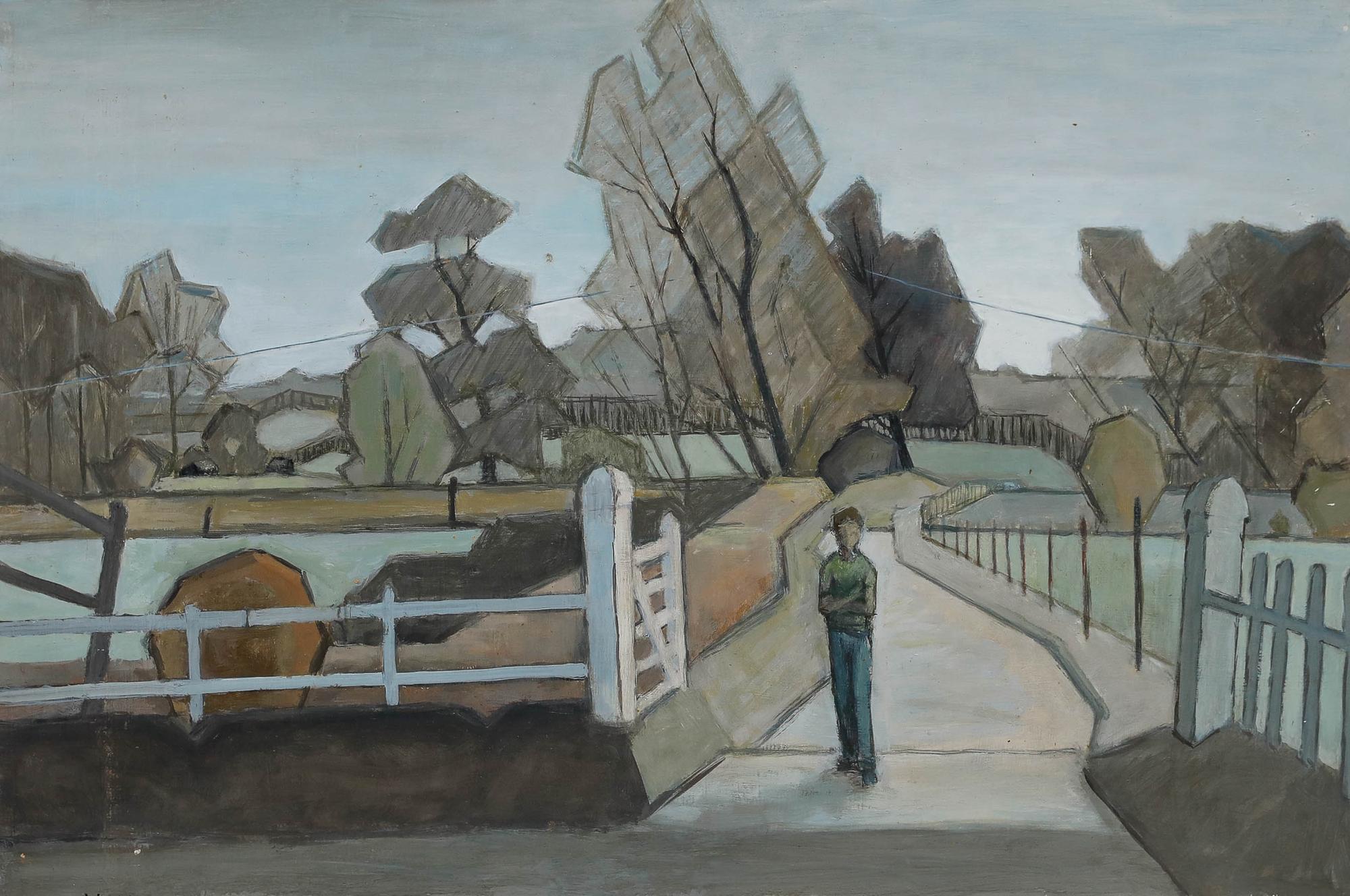 Pauline Plummer (née en 1933) - Huile du milieu du XXe siècle, At the End of the Drive en vente 1