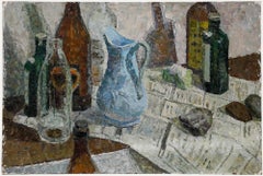 Pauline Plummer (b.1933) - Mid 20th Century Oil, Blue Jug & Glass Bottles