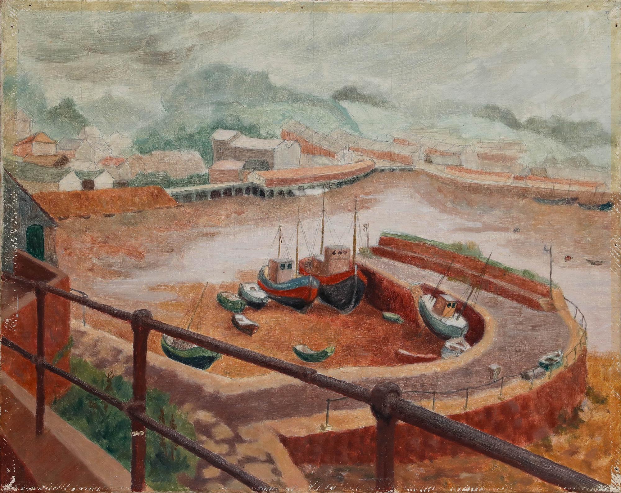 Pauline Plummer (geb. 1933) - Mitte 20. Jahrhundert Öl, Cornish Harbour at Low Tide im Angebot 1
