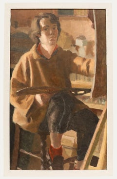 Pauline Plummer (b.1933) - Mid 20th Century Oil, Self-Portrait on Stool