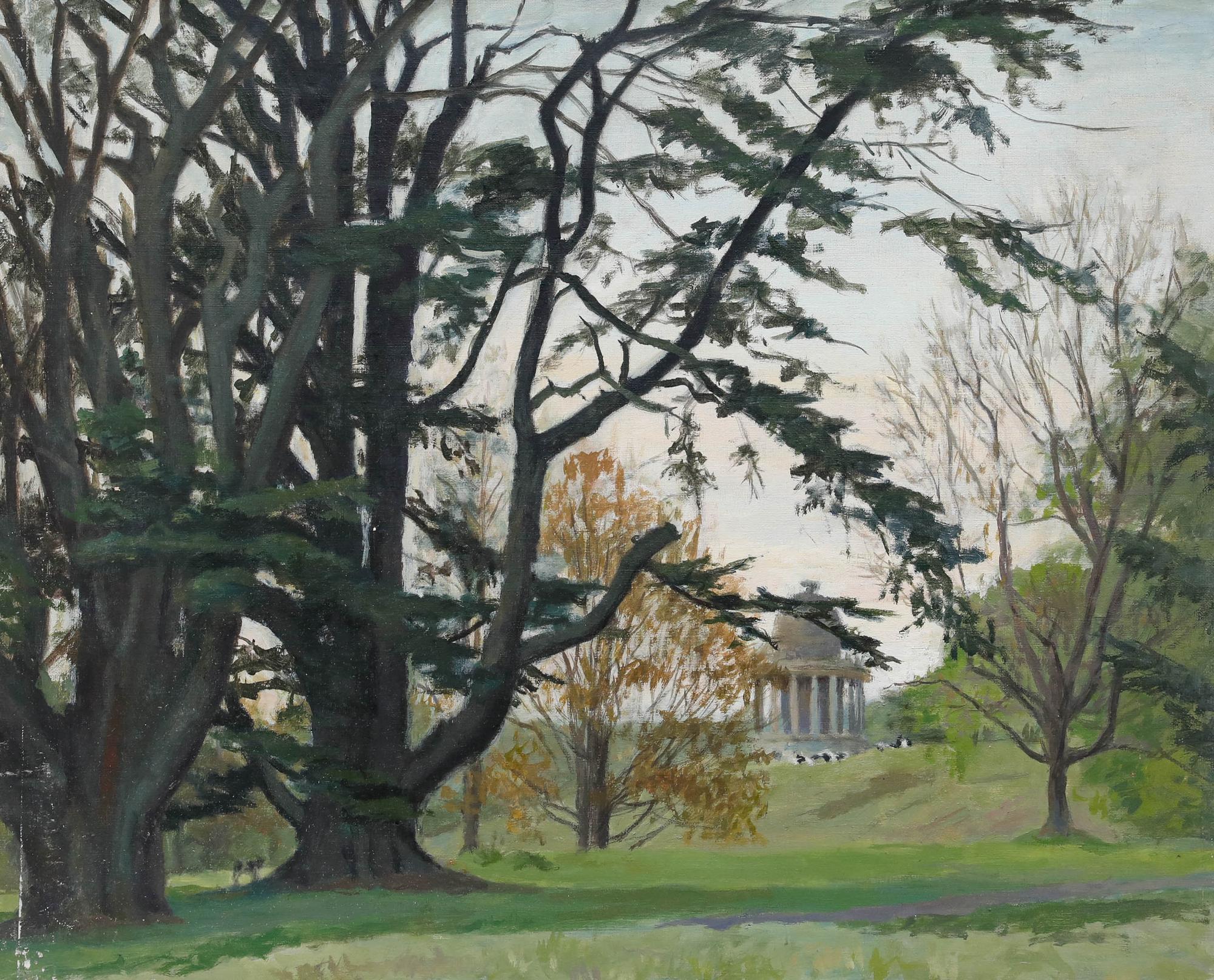 Pauline Plummer (geb. 1933) - Mitte 20. Jahrhundert Öl, Towards the Folly im Angebot 1