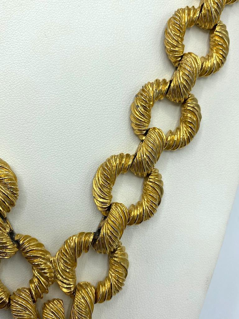 Pauline Rader 1970s Long Gold Rope Link Pendant Necklace 8