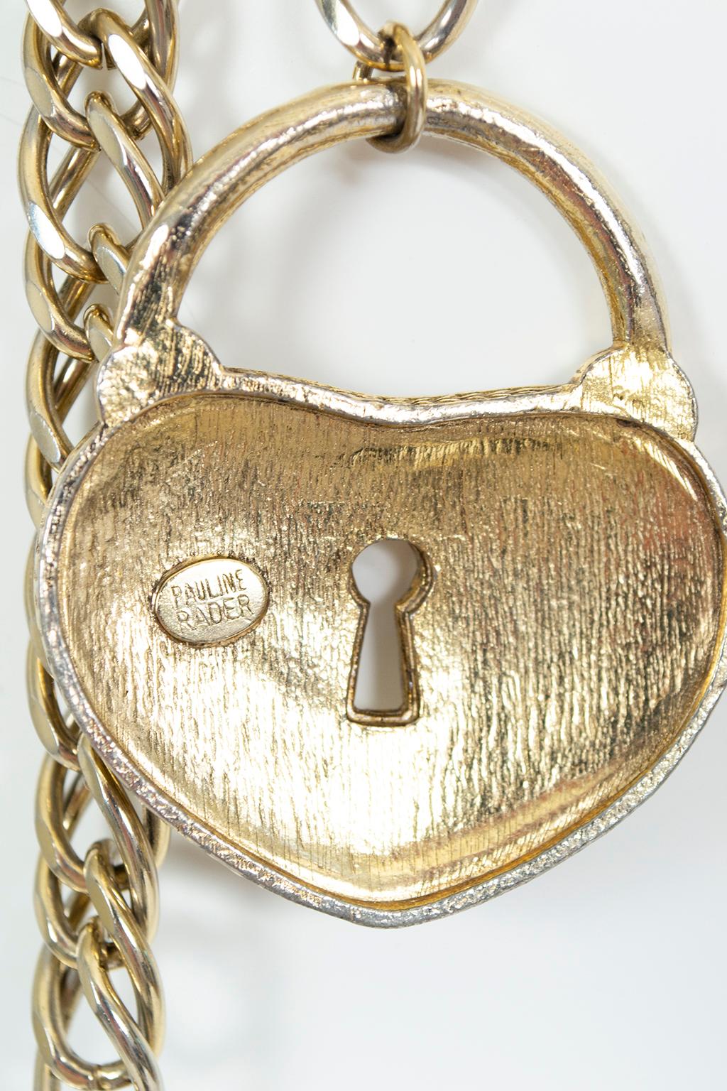 Pauline Rader Gold Lock and Key to My Heart Chain Belt Necklace – XS-S, 1960s For Sale 6