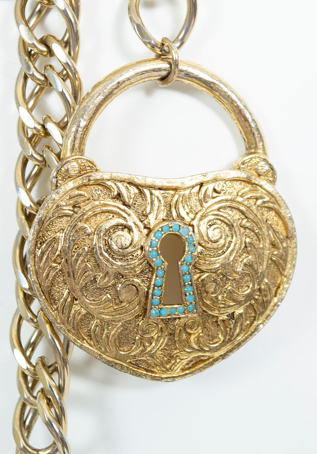 Women's Pauline Rader Gold Lock and Key to My Heart Chain Belt Necklace – XS-S, 1960s For Sale